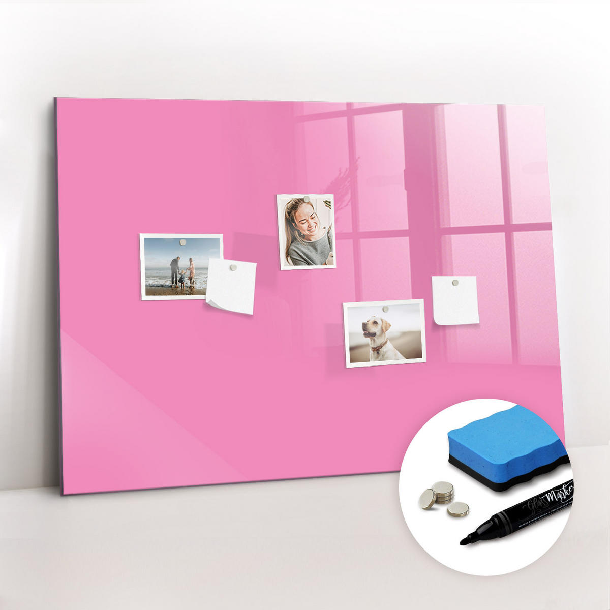 MAGNETTAFEL 100x70 Rosa schwarzer Marker - Pink, Glas (100/0.4/70cm) - TULUP