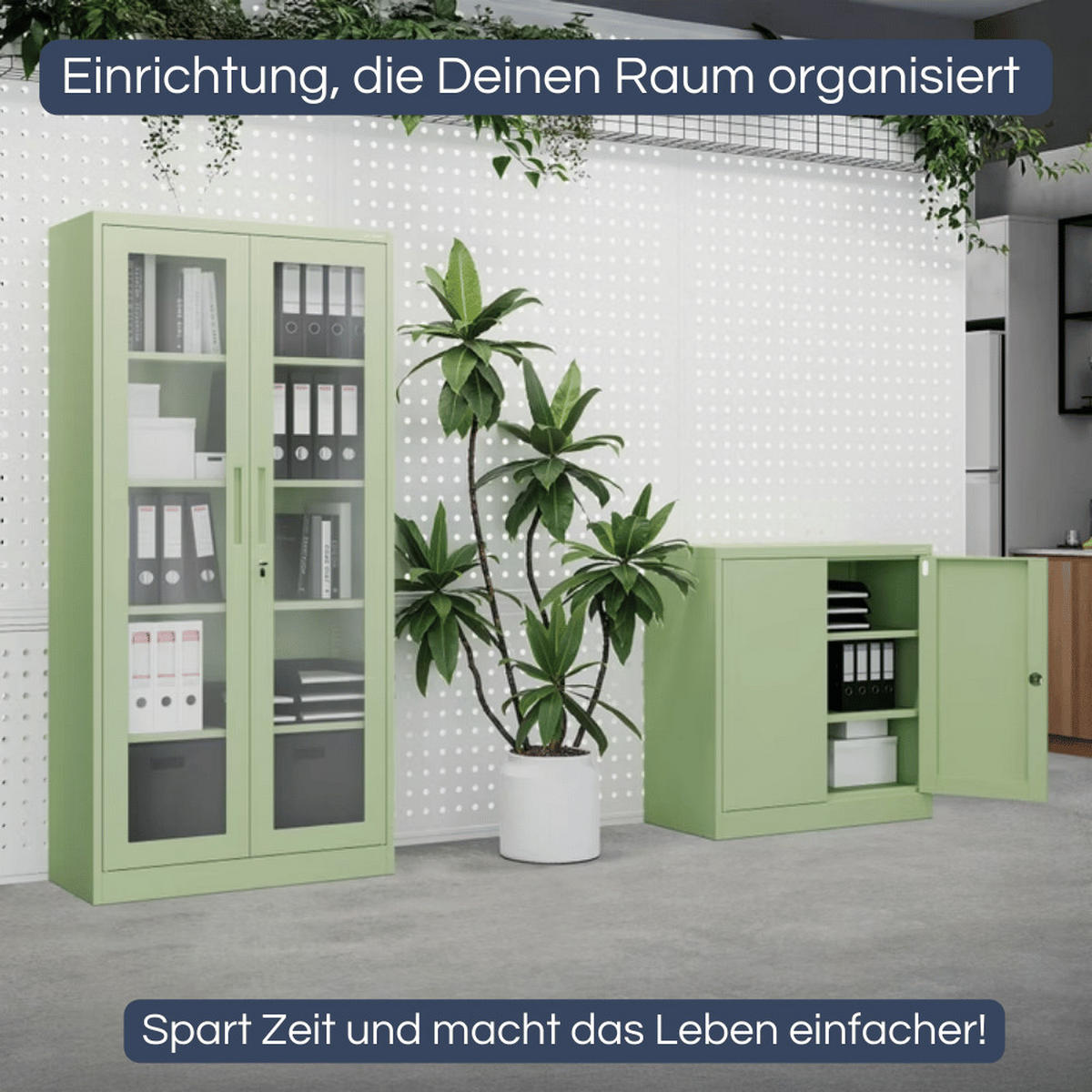 VITRINENSCHRANK abschließbar ELLO mit Glastüren 185x90x40cm Pastellgrün - Pastellgrün, Metall (90/185/40cm) - DELUKE