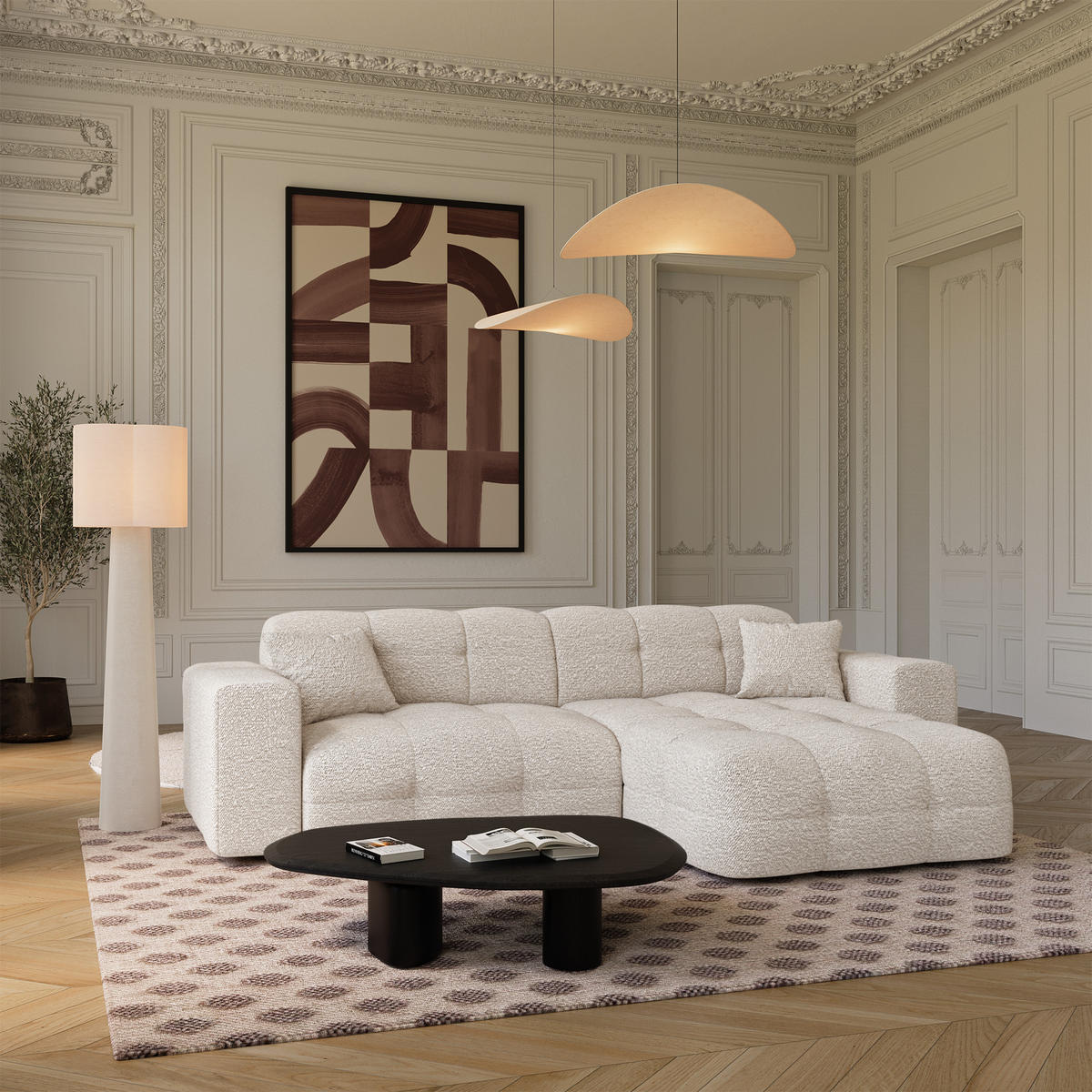 ECKSOFA rechtwinklig COCOON Frottee Creme 230cm - Creme, Textil (230/155cm) - Premium Interiors