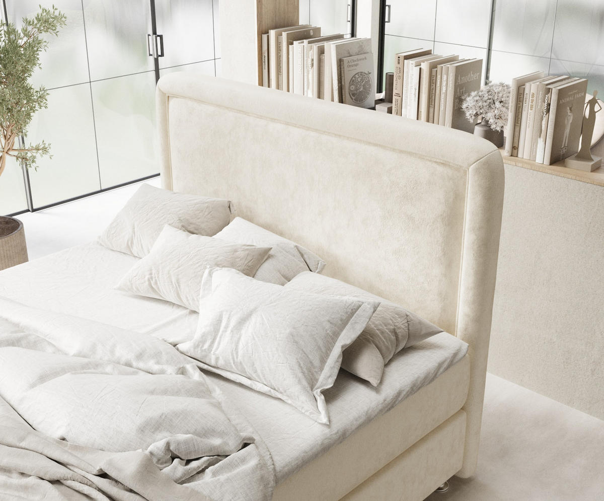 BOXSPRINGBETT Salvi Creme 200/200 cm mit Latex-Topper - Silberfarben/Creme, Holz/Holzwerkstoff (200/200cm) - Maison de Reve