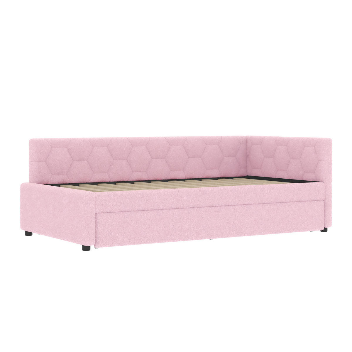 SCHLAFSOFA 90/200 cm & 89,5/188 cm in Rosa Bouclé mit Ausziehbett, USB, Type-C und Leselampe - Rosa, Holzwerkstoff/Textil (90/200cm) - WISHDOR
