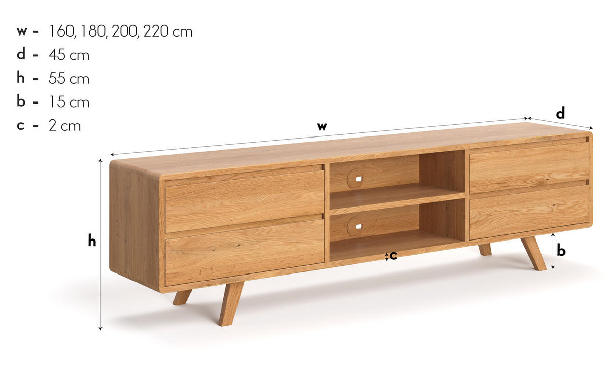 TV-SCHRANK Vela aus massivem Eichenholz 160 cm - Eichefarben/Naturfarben, Holz (160/55/45cm) - Danzz