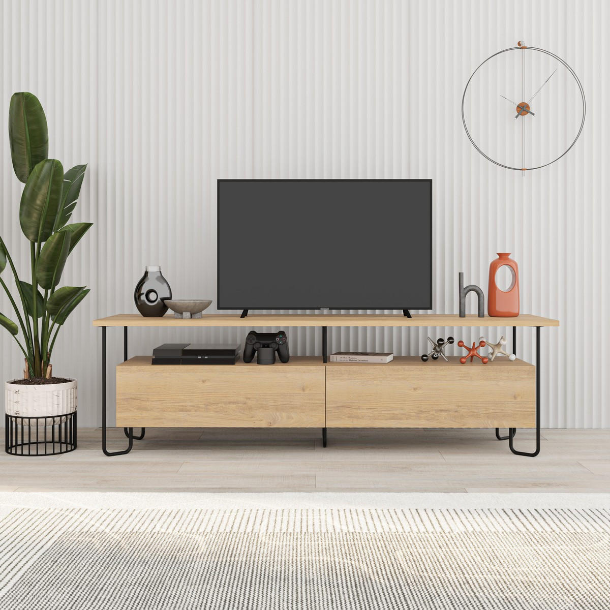 TV-MÖBEL 2 Türen mit Metallfüßen B150 cm - DILLY - Eichefarben, Holzwerkstoff (42/45/150cm) - Calicosy