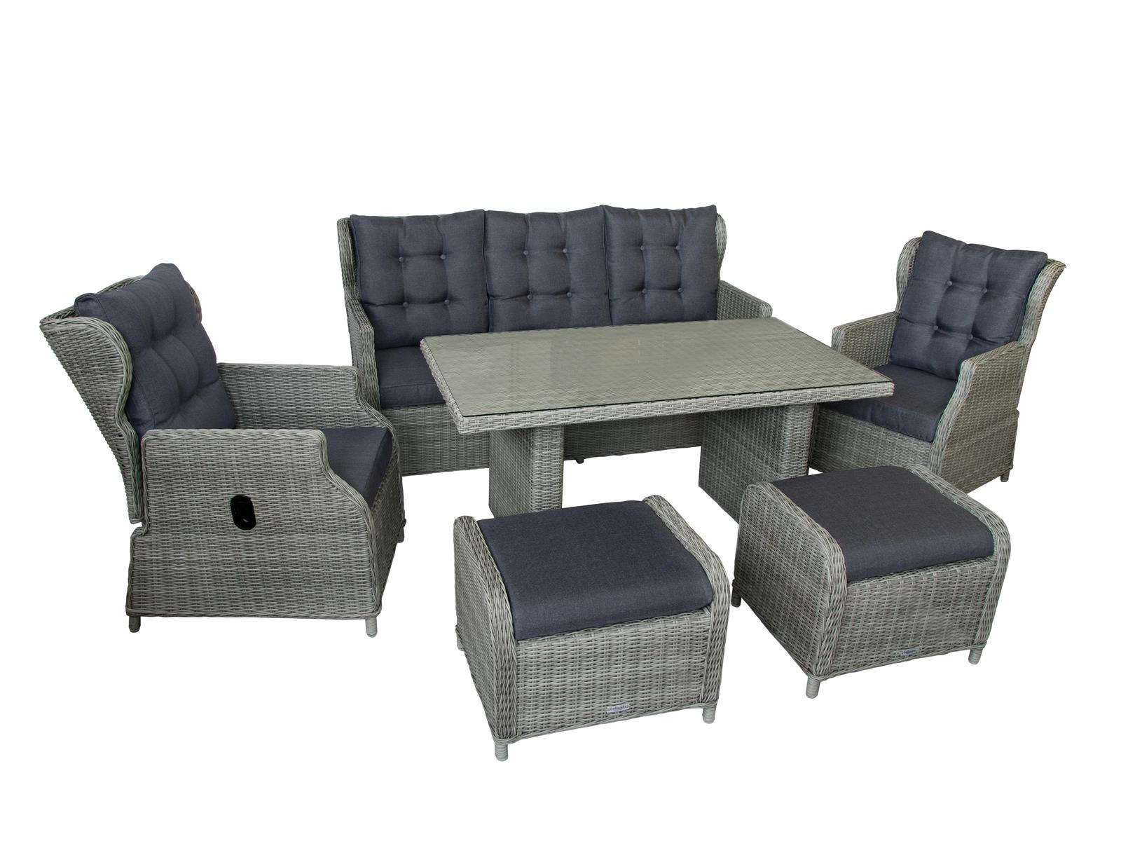 DININGLOUNGE-SET Canelli Braun mit Tisch und Hockern für 7 Personen - Braun, Naturmaterialien - bellavista - Home & Garden