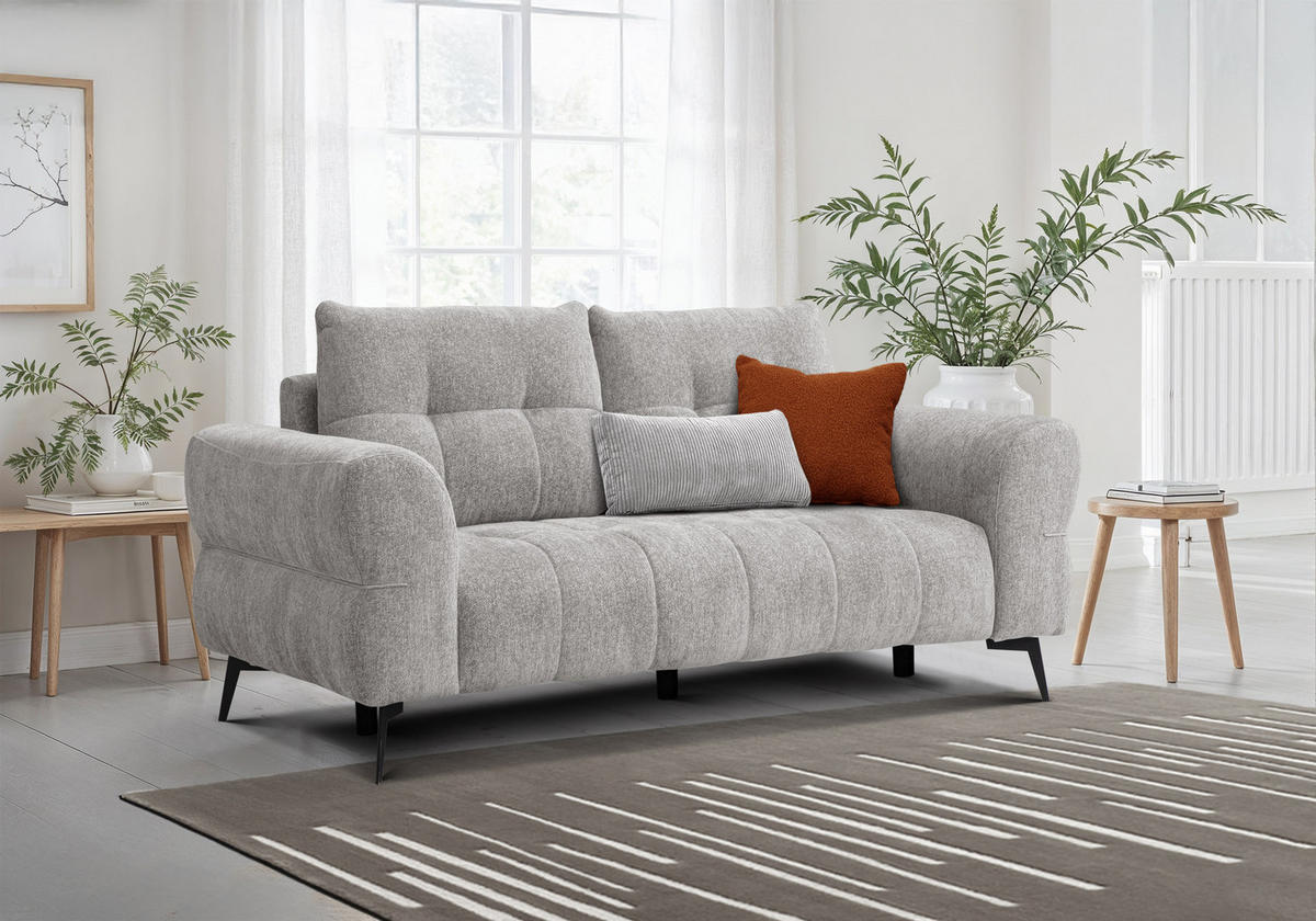 SOFA SALVINI 2,5-Sitzer, platingrau - Grau, Holz/Textil (206/88/99cm) - Courtois Laville