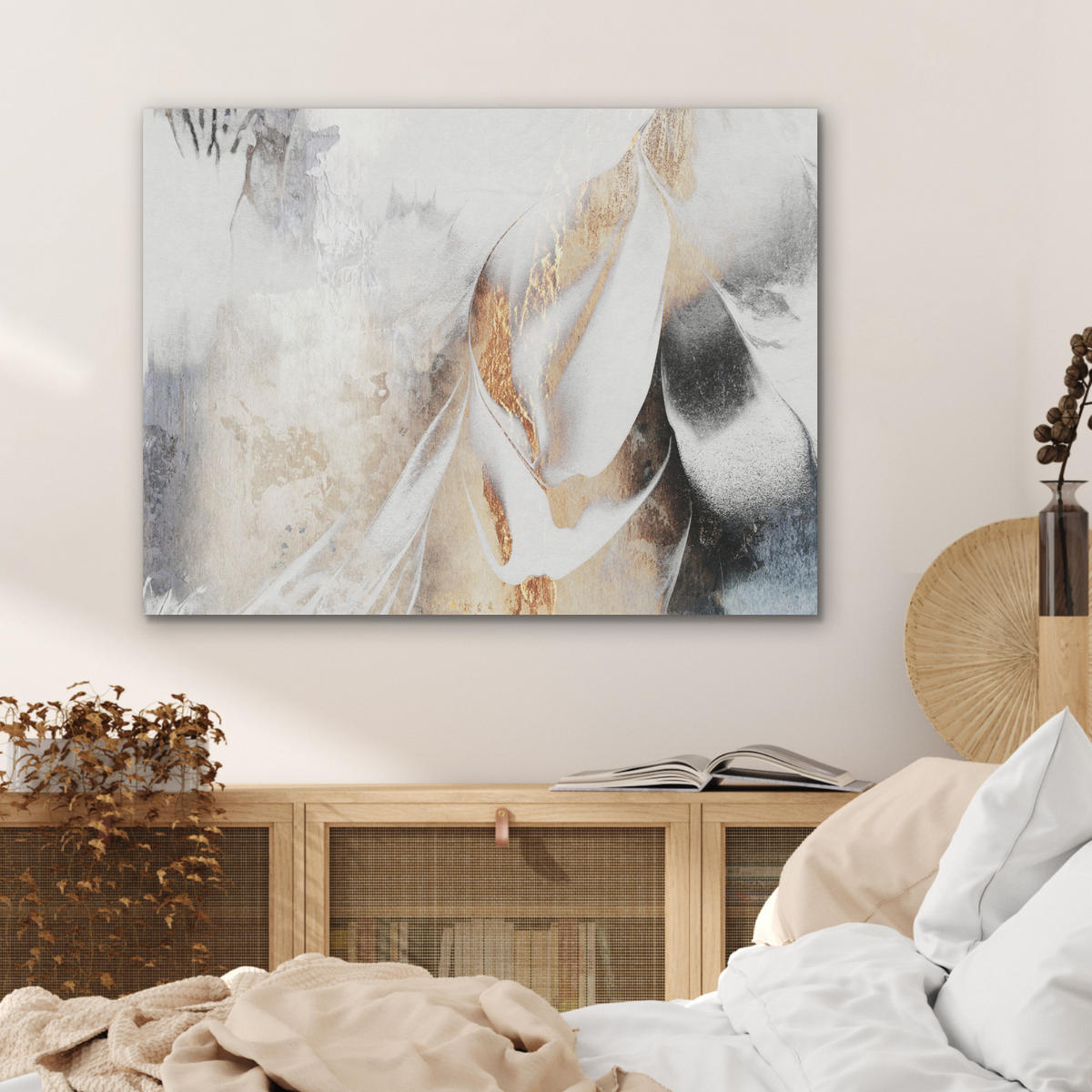 AKUSTIKPANEEL Luxus - Abstrakt - Gold - Weiß 80x60 cm - Goldfarben, Textil (80/0.9/60cm) - MuchoWow