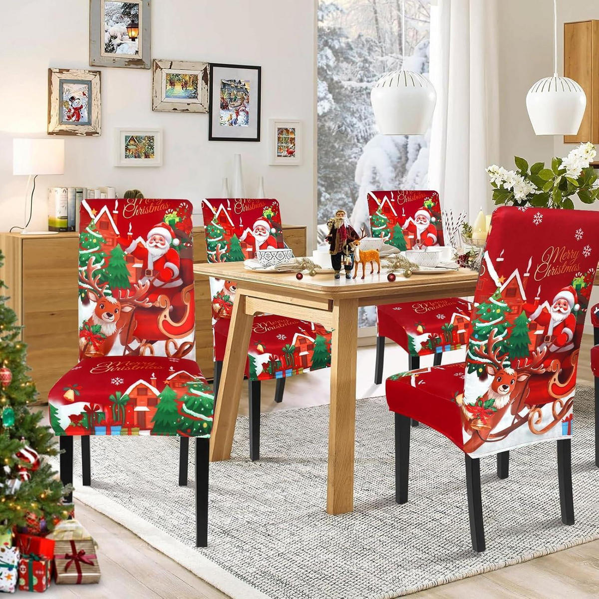 STUHLHUSSEN Weihnachten 6er Set Stretchbezug für Esszimmerstühle - Multicolor, Textil (40/45cm)