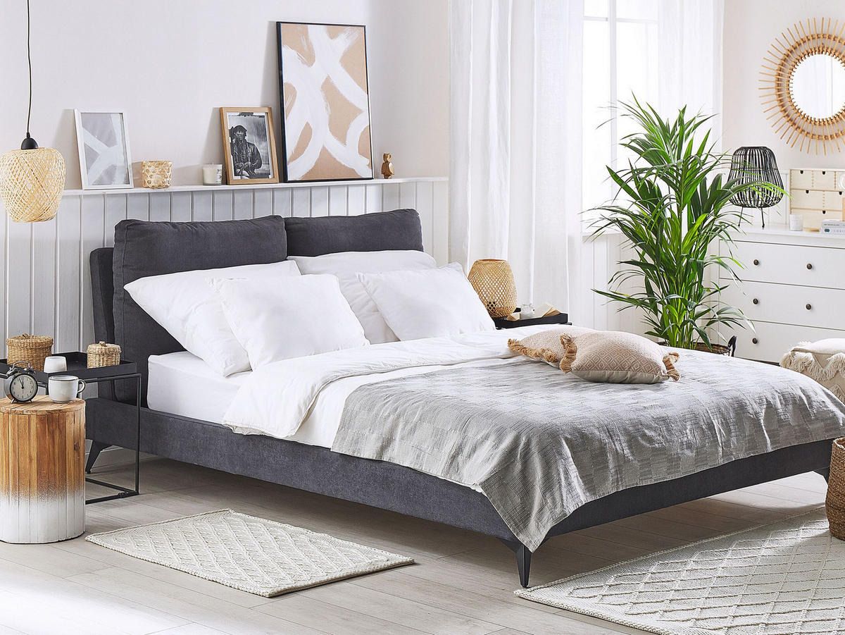 POLSTERBETT 160/200cm Dunkelgrau Melle - Dunkelgrau, Textil (160/200cm) - Beliani