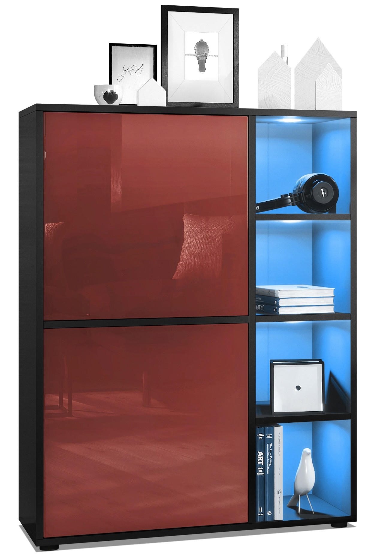 HIGHBOARD Cuba Türen in Bordeaux Hochglanz - Bordeaux, Holzwerkstoff (79/105.5/35.5cm) - Vladon