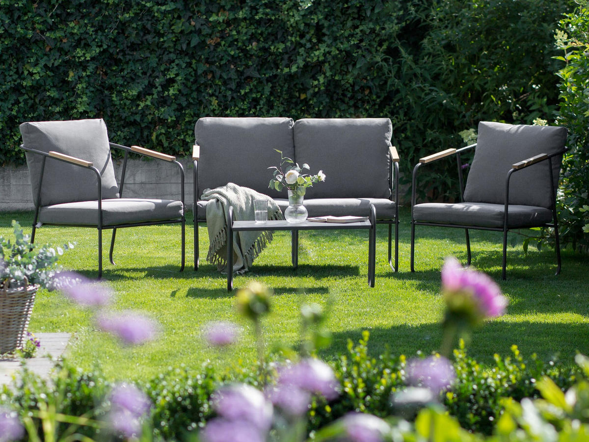 LOUNGE-SET 4-sitzer Stahl Grau Vezzana - Hellbraun/Schwarz, Metall - Beliani