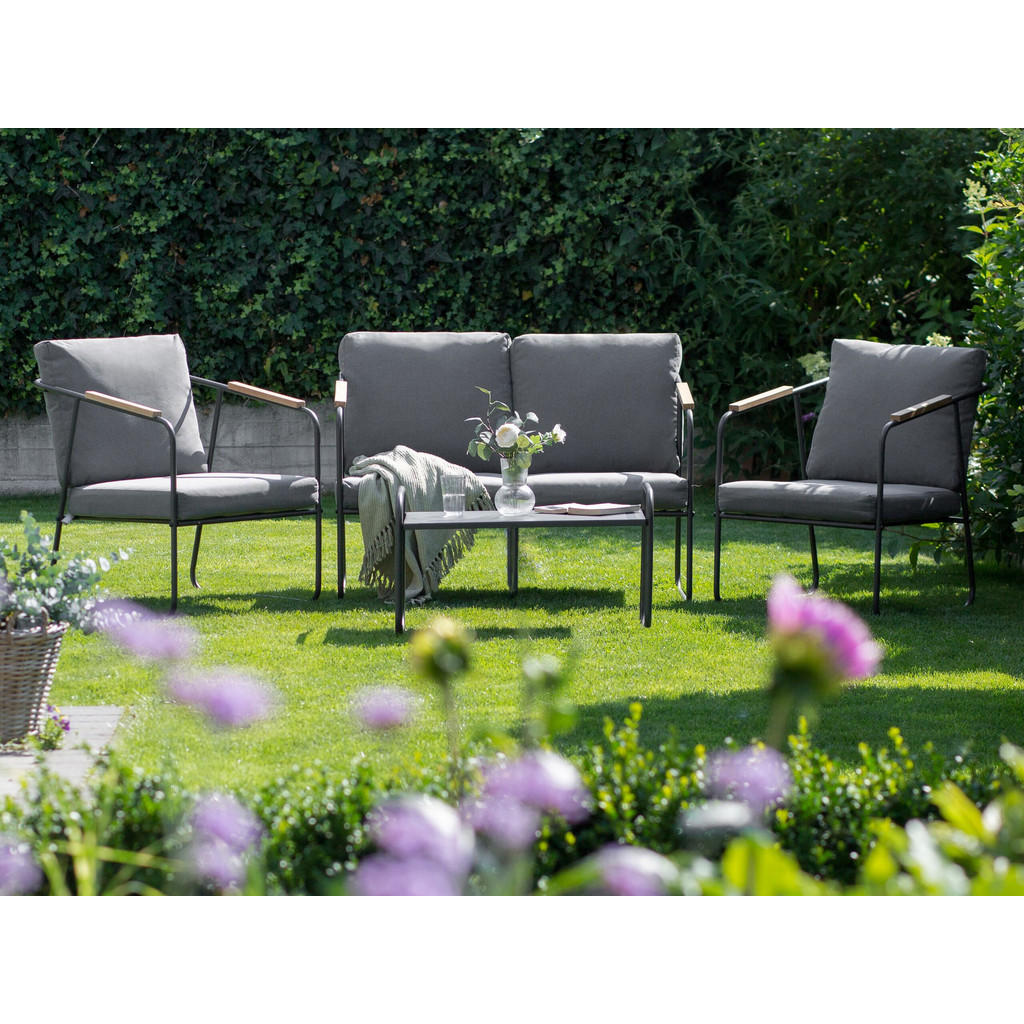 Thumbnail - Beliani Lounge-Set, Grau, Hellbraun, Schwarz, Metall, Loungemöbel, Loungemöbel-Sets