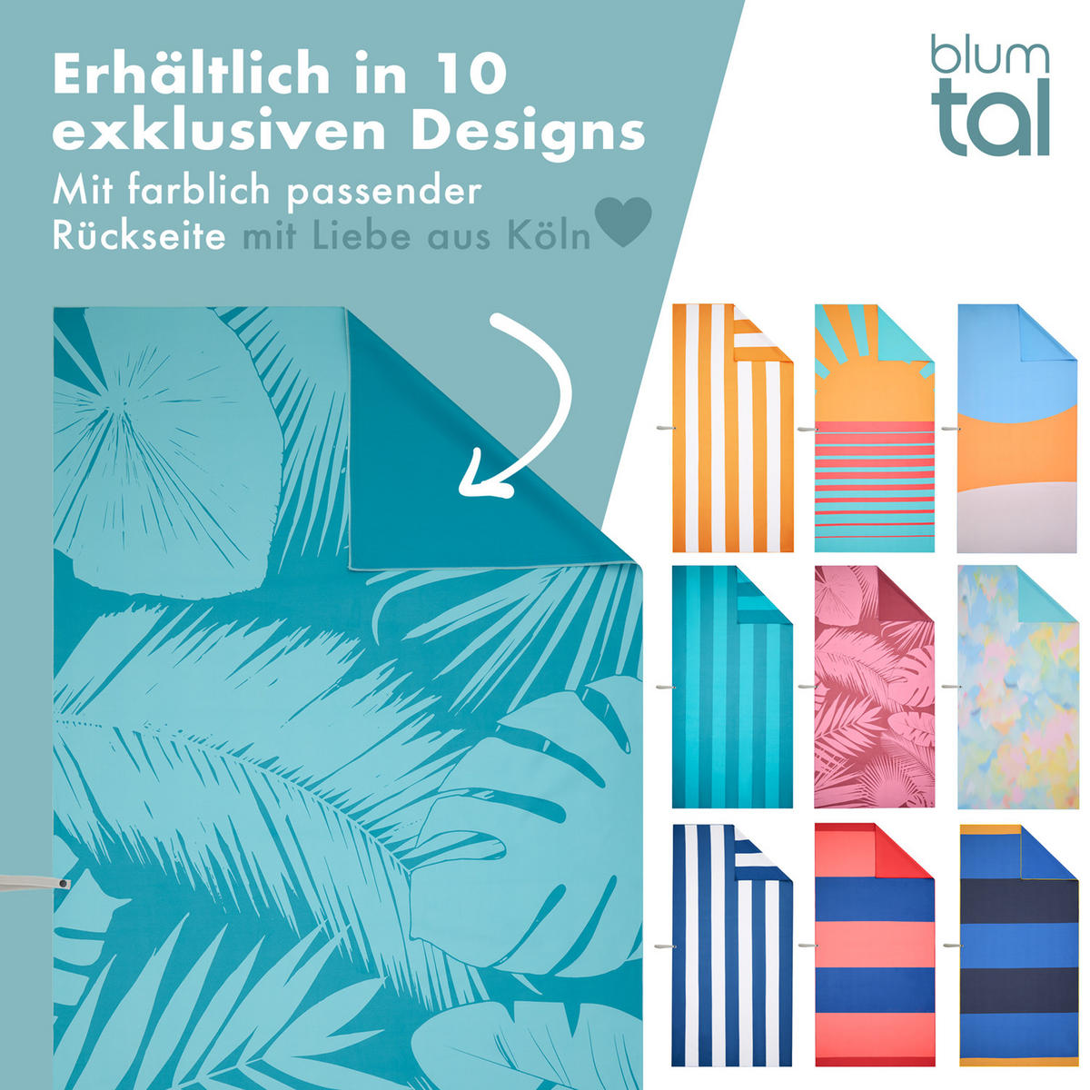 STRANDTUCH Thor 90/180 cm, Türkise Palmenblätter - Türkis, Textil (90/180cm) - Blumtal