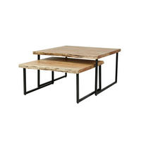 COUCHTISCH-SET AMARLA Braun Akazie - Schwarz/Braun, Holz/Metall (80/80/45cm) - KAWOLA