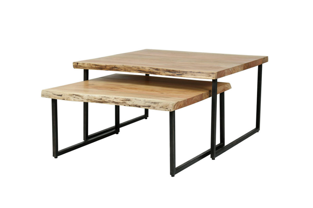 COUCHTISCH-SET AMARLA Braun Akazie - Schwarz/Braun, Holz/Metall (80/80/45cm) - KAWOLA