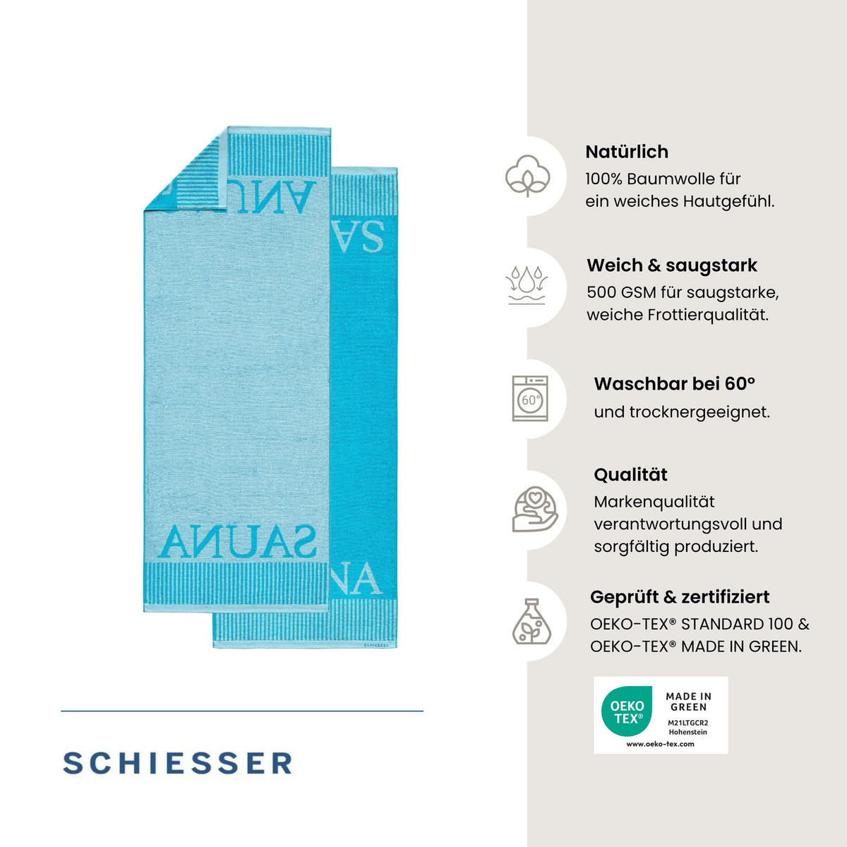 SAUNATUCH Rom - 75x200 cm - Türkis - Türkis, Textil (75/200cm) - SCHIESSER