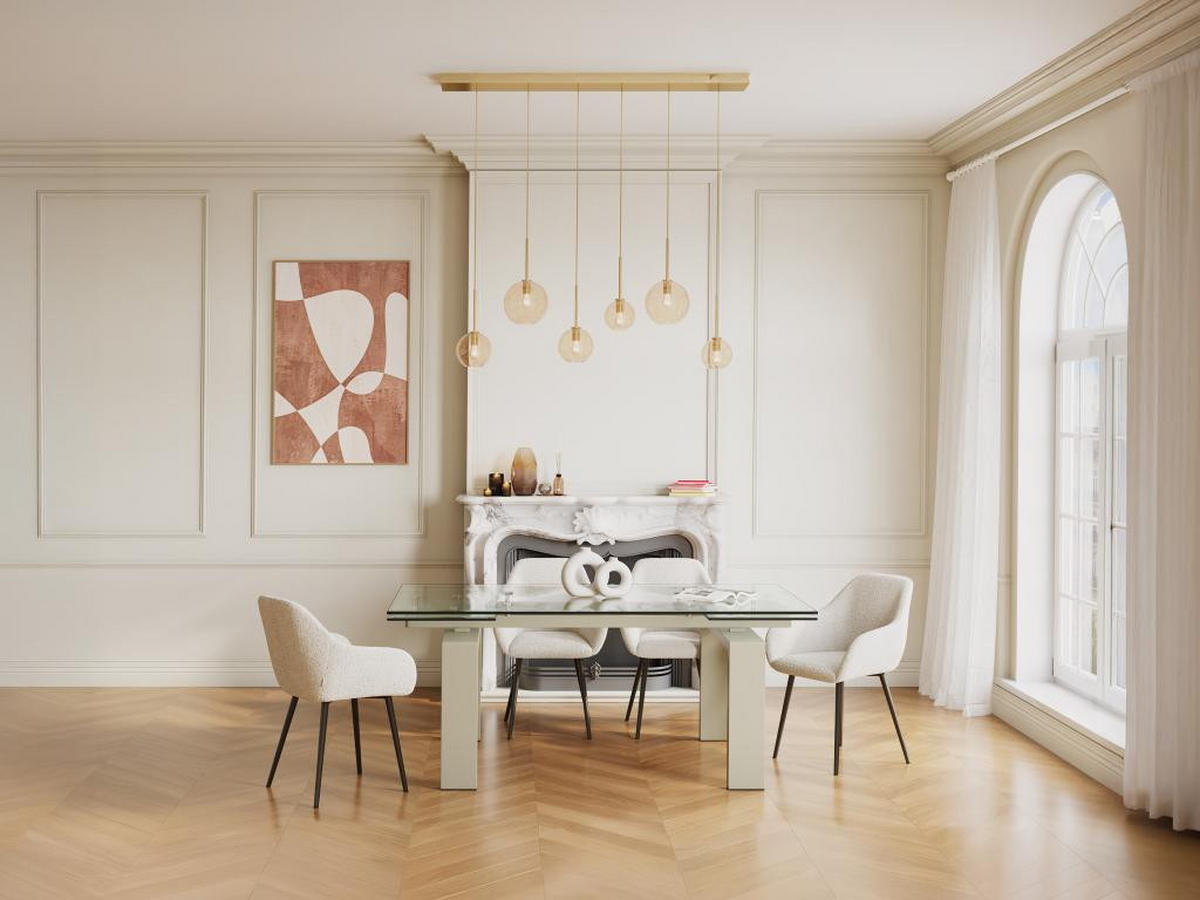 ESSTISCH ausziehbar - Glas & Metall - 8-10 Personen - Beige & Transparent - LUBANA - Transparent, Glas (270/100/76cm) - Vente-Unique