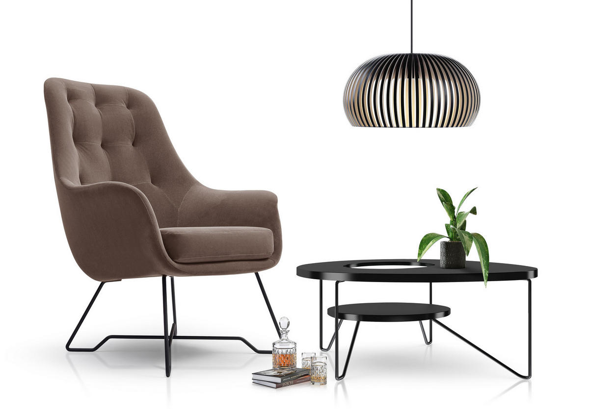 SESSEL SEDUTA, Modern Polstersessel Loungesessel, Velours-Stoff Braun - Braun, Holz/Metall (72.5/101.5/83cm) - MASSENO