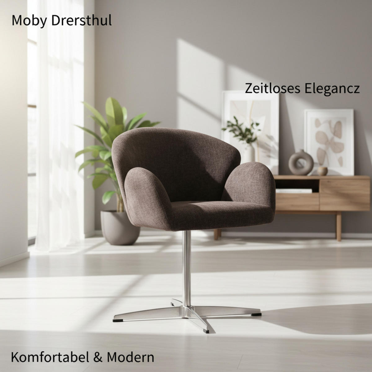 ESSZIMMERSTUHL Braun, Samt, 360° drehbar, Edelstahl - Braun, Textil/Metall (64/78/64cm)