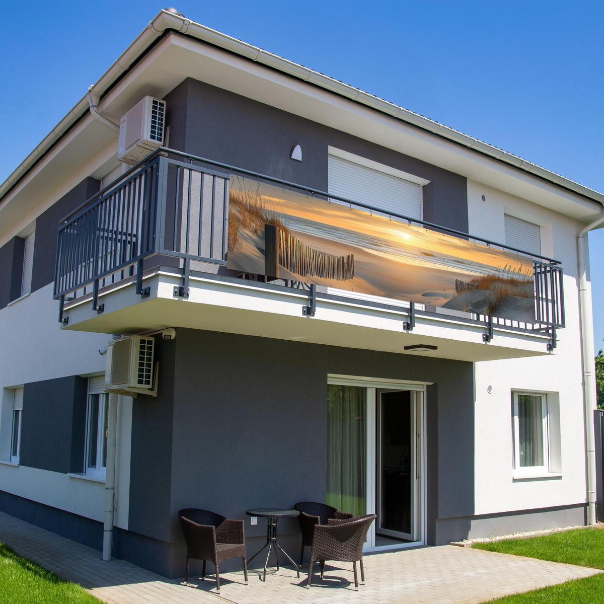 BALKON-SICHTSCHUTZ Strand - Dünen - Sonnenuntergang 500x120 cm - Sandfarben, Kunststoff (500/120cm) - MuchoWow