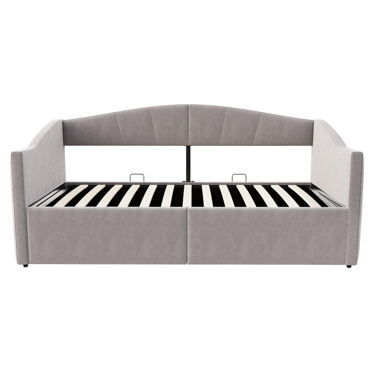 POLSTERBETT Sofabett 90/200 cm Hellgrau mit hydraulischem Speicher und Lattenrost - Hellgrau, Textil (90/200cm) - OKWISH