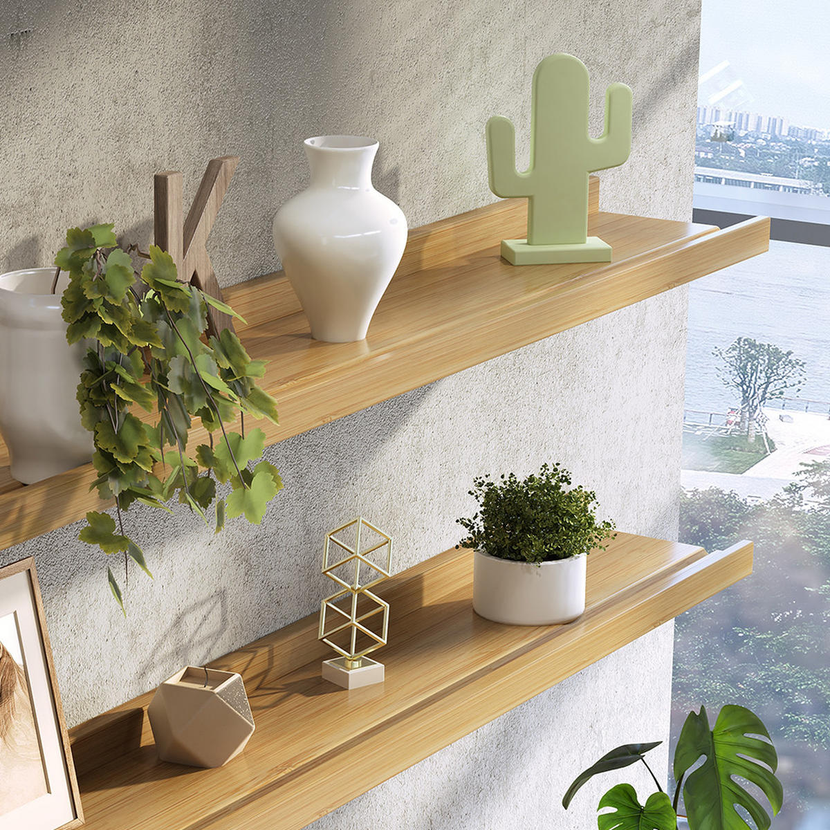 WANDREGAL Linus Naturholz 90 x 4 cm 2er Set - Eichefarben, Holzwerkstoff (90/4/15cm) - Vicco