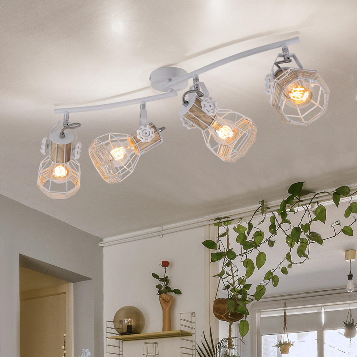 DECKENLEUCHTE Metall Weiß Holzoptik - Weiß, Holz (72/32/20cm) - Globo Lighting