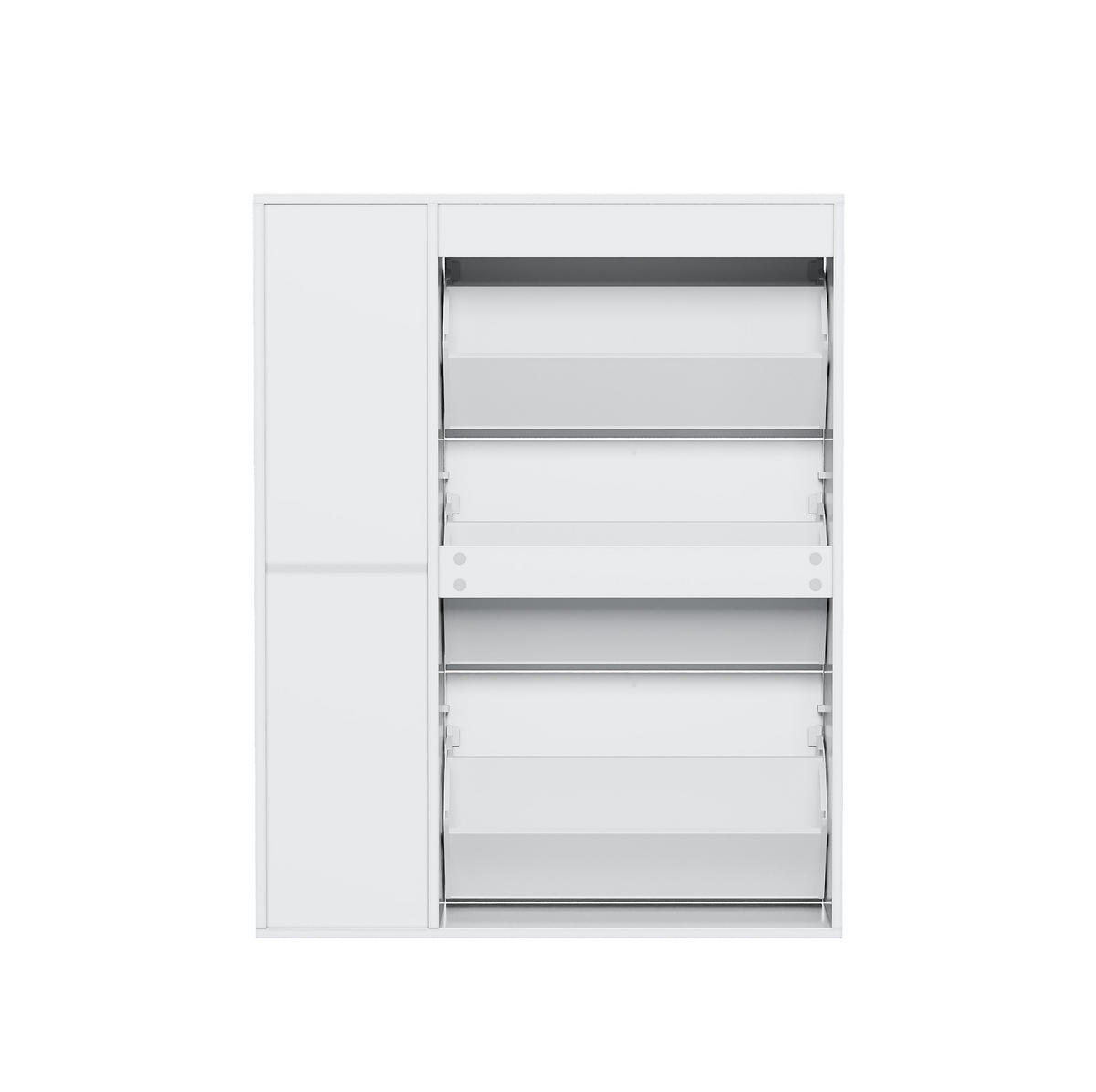 SCHUHSCHRANK 90/25/114 cm mit 3 Klappen und 1 Tür, schmales Design in Weiß - Weiß, Holzwerkstoff (90/114/25cm) - BEAOK