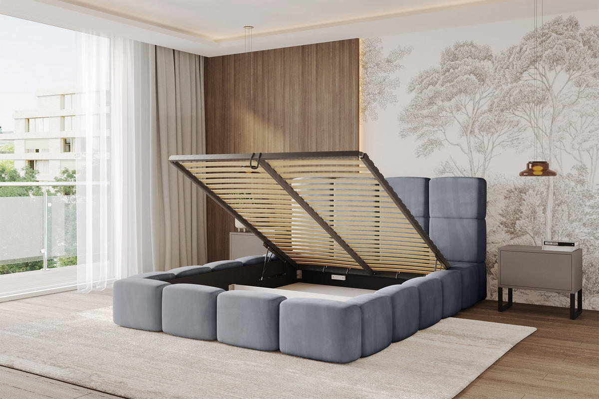 POLSTERBETT mit Bettkasten und Lattenrost, Bett mit Matratze H3/H4, Kopfteil, Boxbett, Doppelbett mit Stauraum - NATA 120x200 Grau - Grau, Holzwerkstoff/Textil (120/200cm) - ALTDECOR
