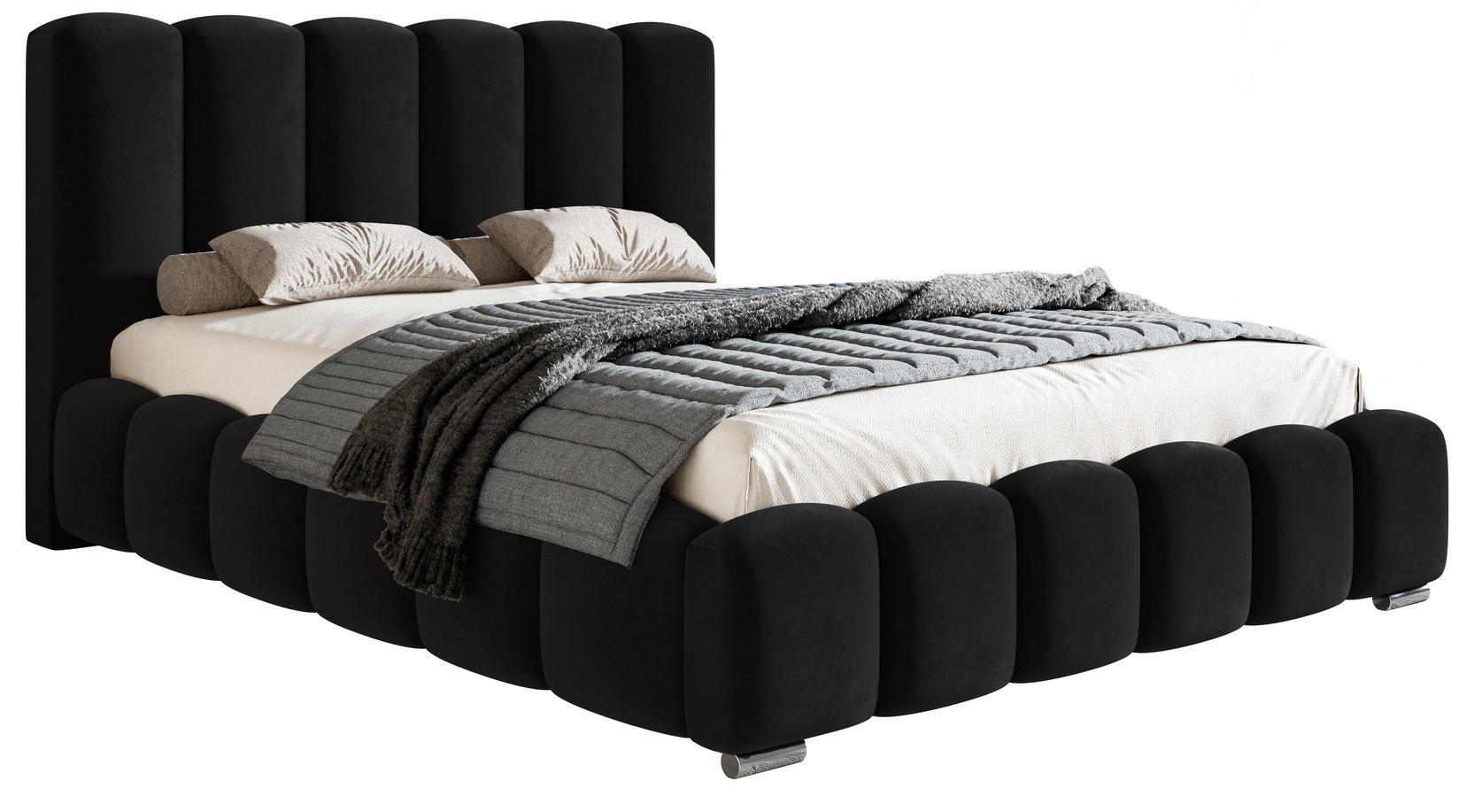 POLSTERBETT 160x200 Pearl, Samtstoff, Bettkasten, Lattenrost, Schwarz - Schwarz, Holz/Textil (160/200cm) - Emporius