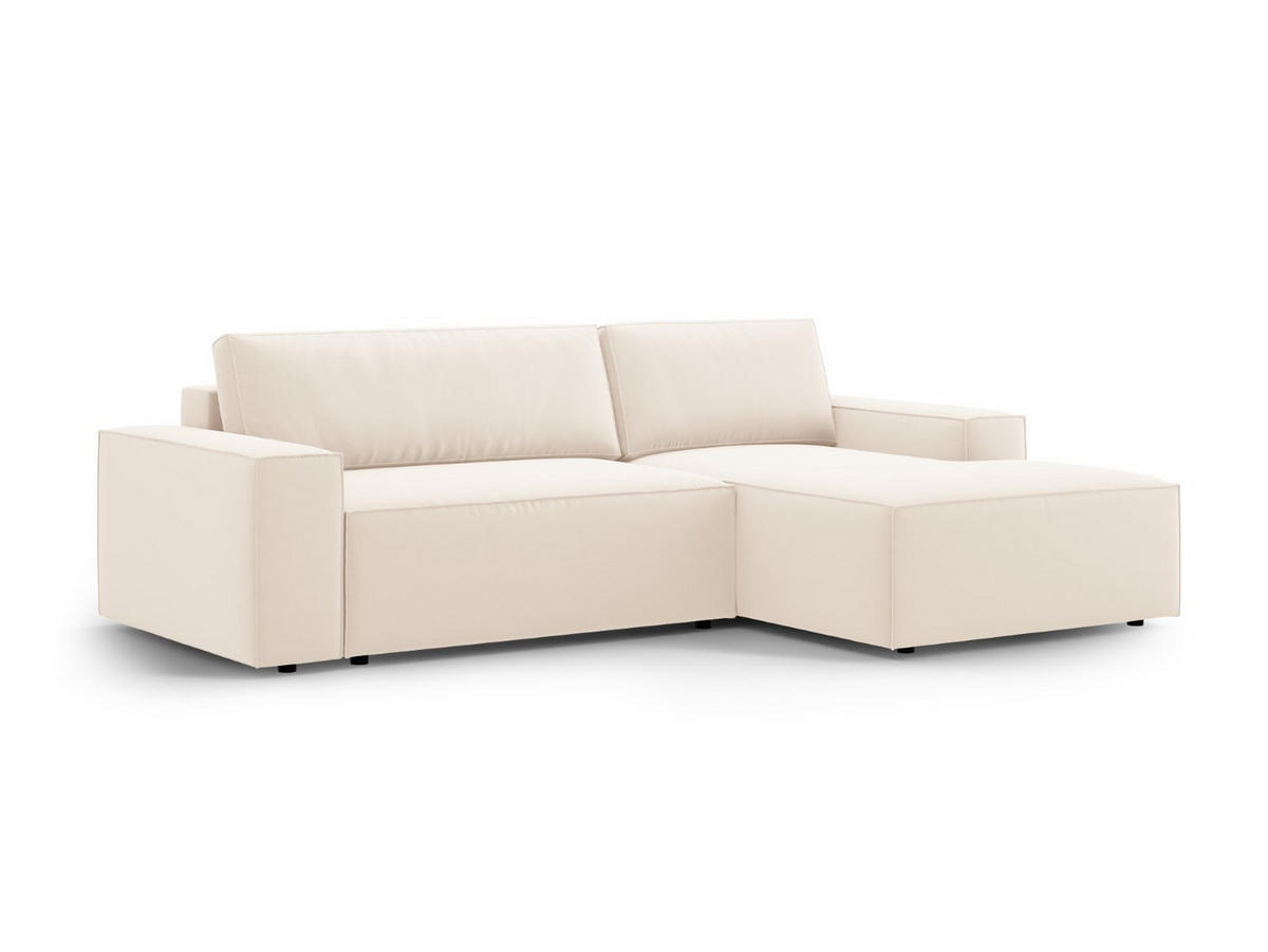ECKSOFA ausklappbar rechts mit Container Jodie aus Samt leichtes beige 3 Sitzplätze - Creme, Textil (151/246cm) - Micadoni