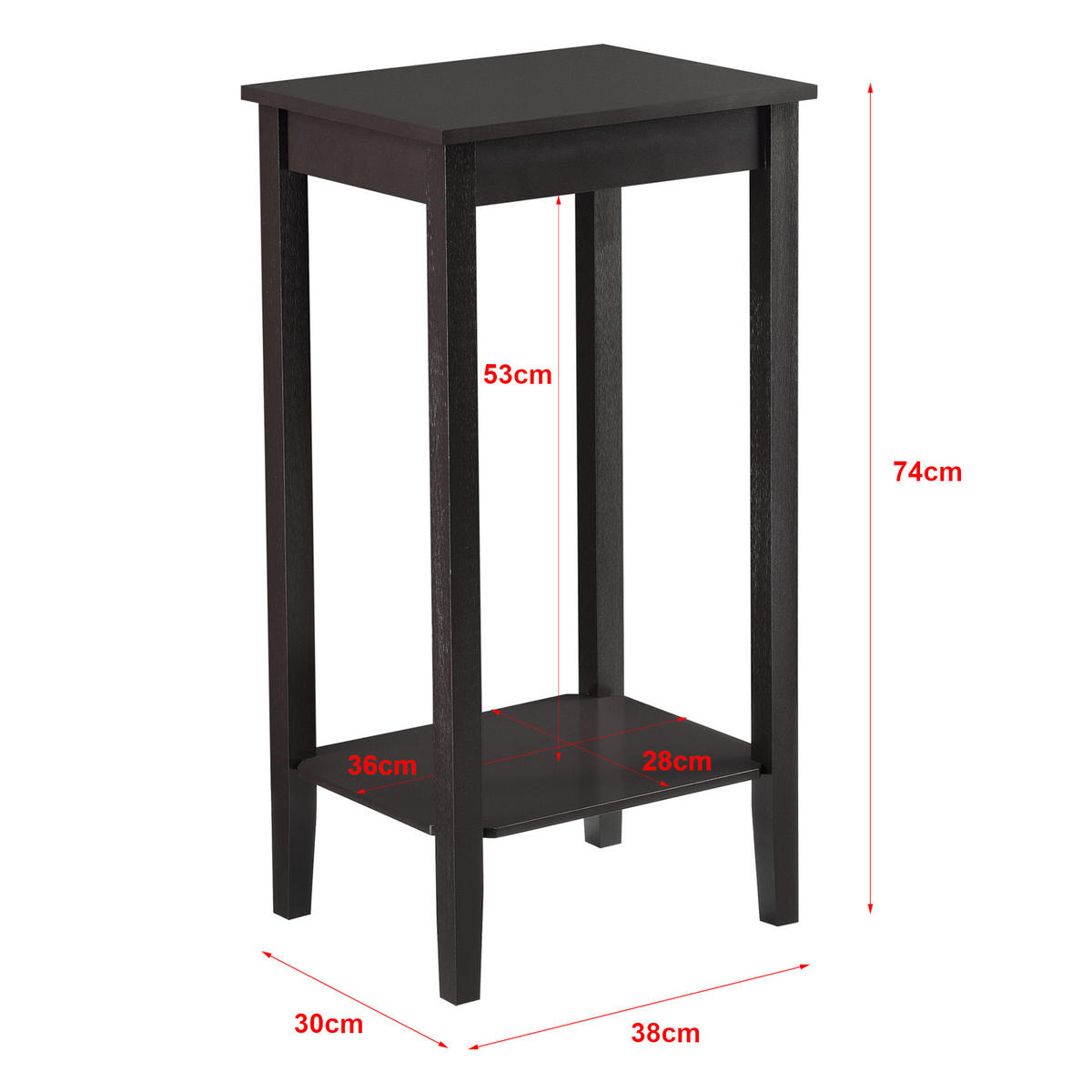 BEISTELLTISCH Thun - Dunkelbraun, Holzwerkstoff (30/38/74cm) - [en.casa]