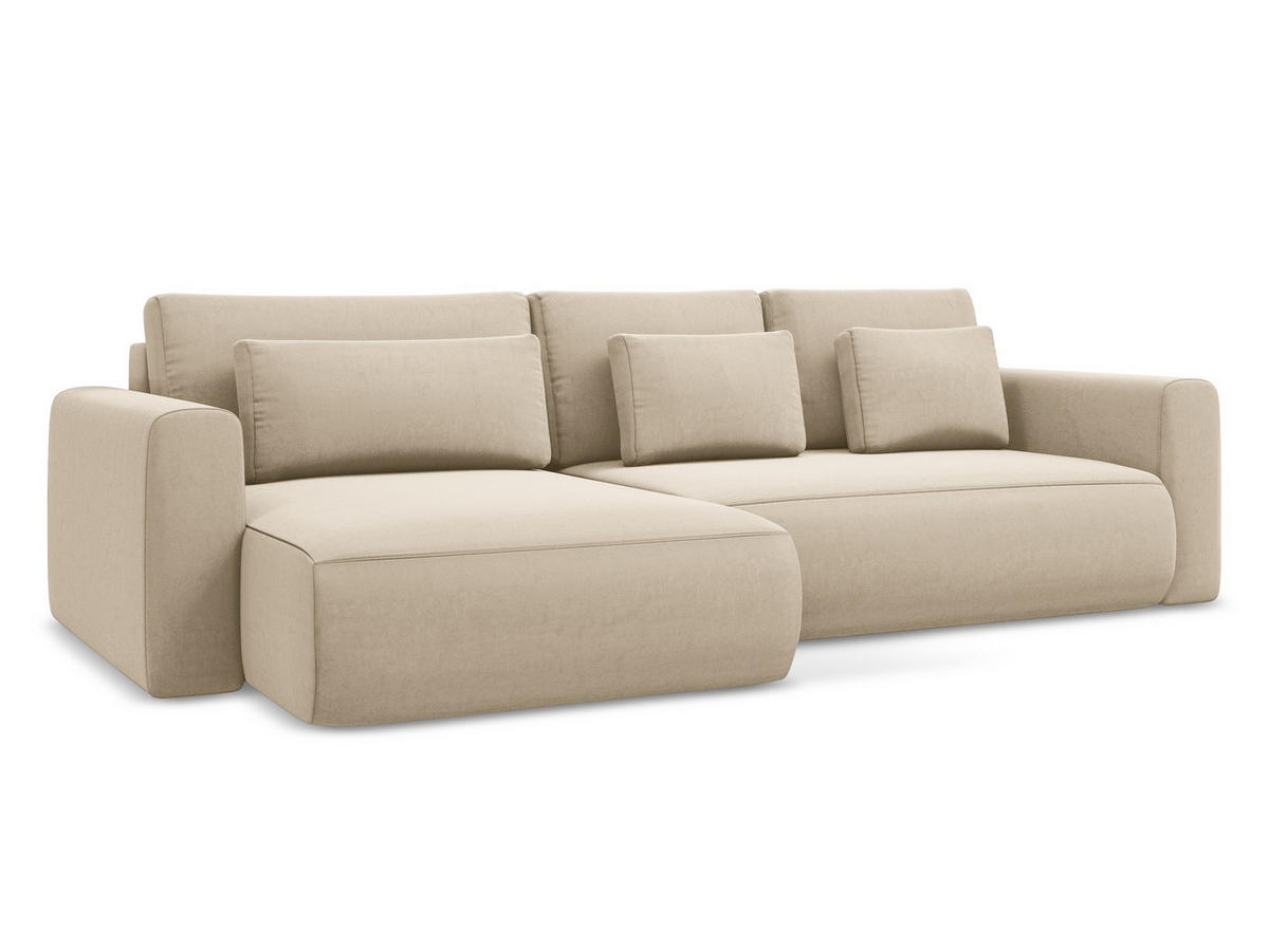 ECKSOFA mit Schlaffunktion Samt Stoff Beige - Beige/Creme, Kunststoff/Textil (149/278cm) - Makamii