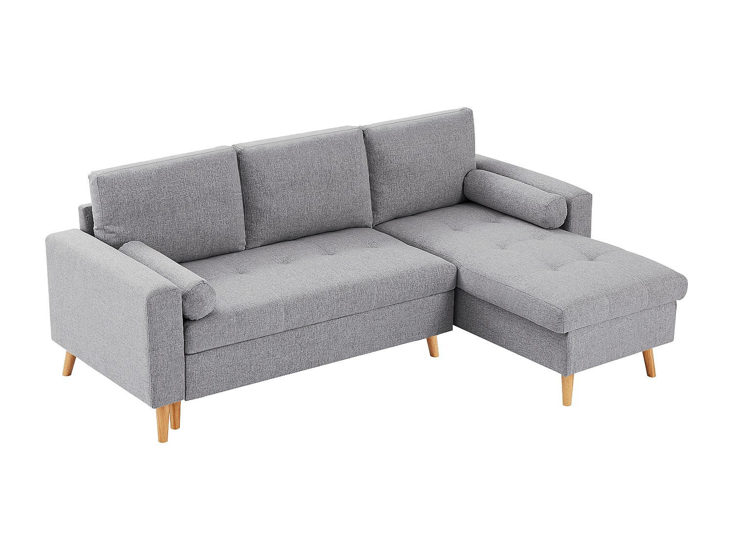 ECKSOFA mit Schlaffunktion & Bettkasten – Stoff – Hellgrau – KORI - Hellgrau, Textil (225/146cm) - Vente-Unique