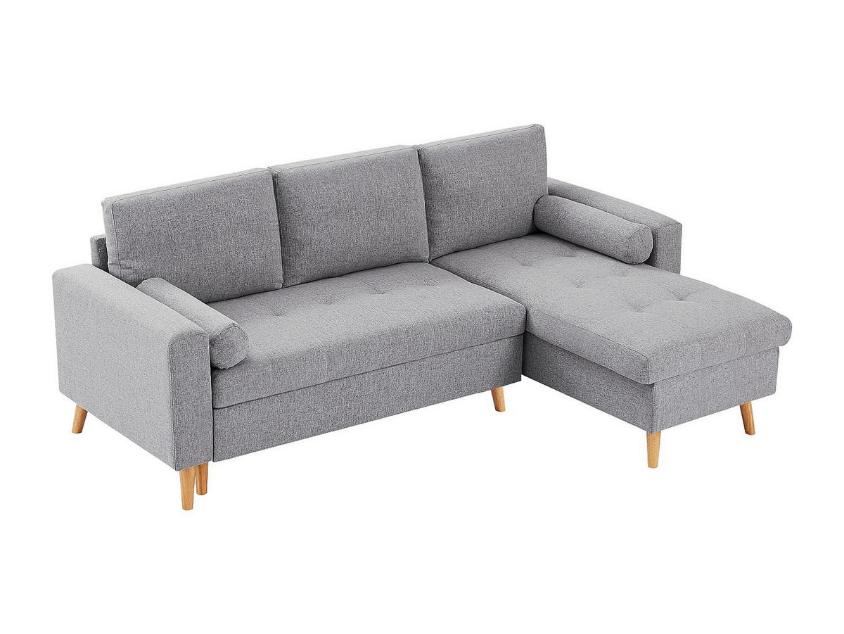 ECKSOFA mit Schlaffunktion & Bettkasten – Stoff – Hellgrau – KORI - Hellgrau, Textil (225/146cm) - Vente-Unique