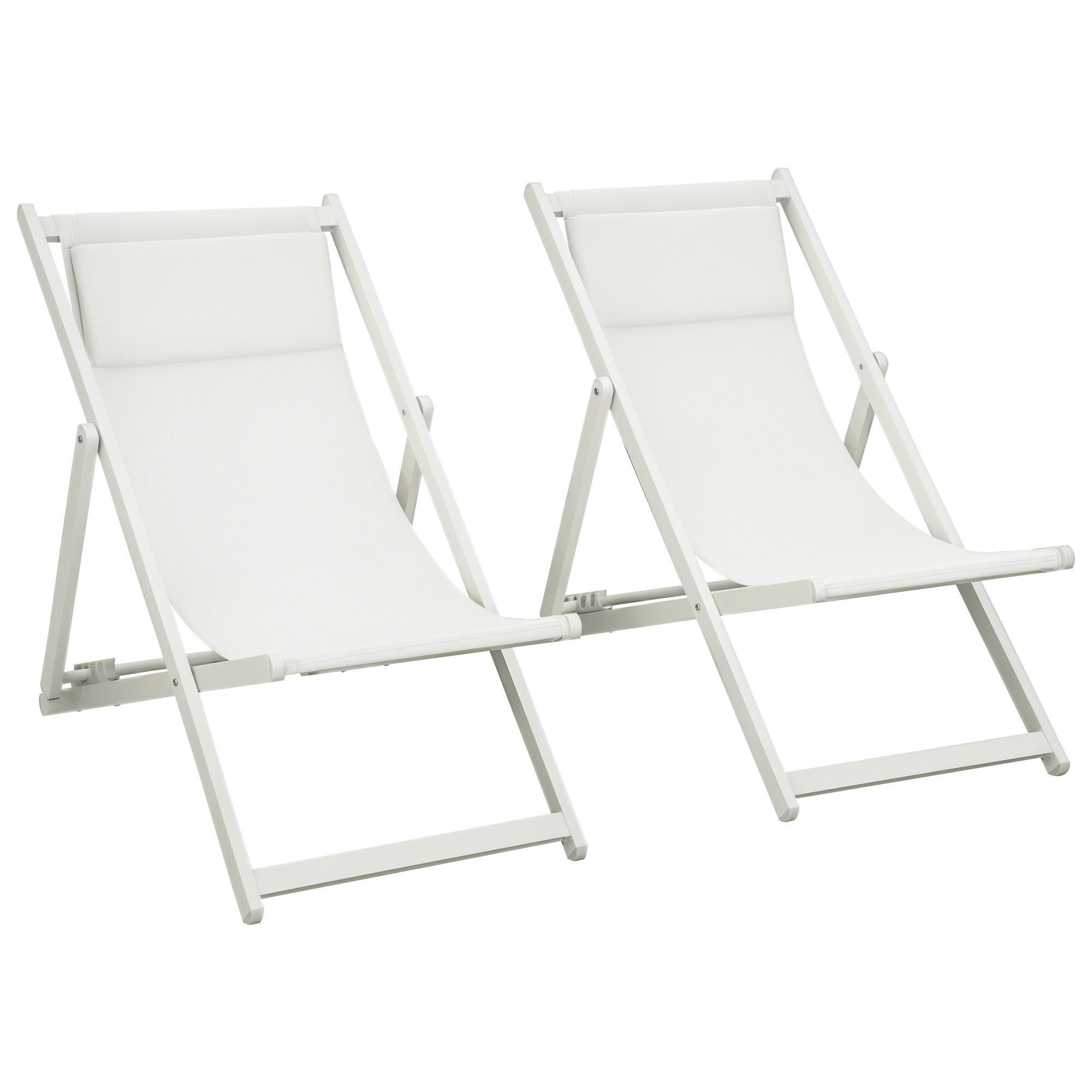ALUMINIUM-SONNENLIEGE, 2er-Set, Weiß, 5-fach verstellbare Rücken- und Kopfstütze, 60 x 100 x 85 cm - Weiß, Metall (100/85/60cm) - Vallsero