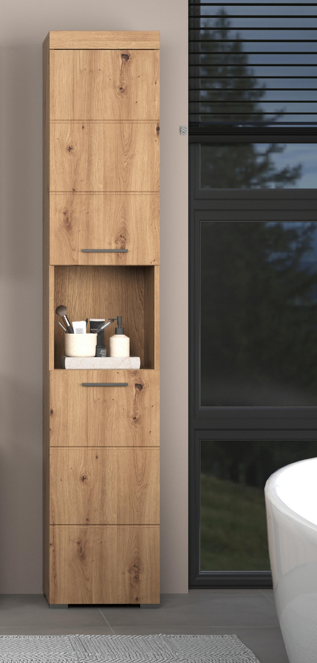 HOCHSCHRANK Asteiche 37 x 190 cm, Badschrank 2-türig - Eichefarben, Holzwerkstoff/Kunststoff (37/190/31cm) - Top.Furn
