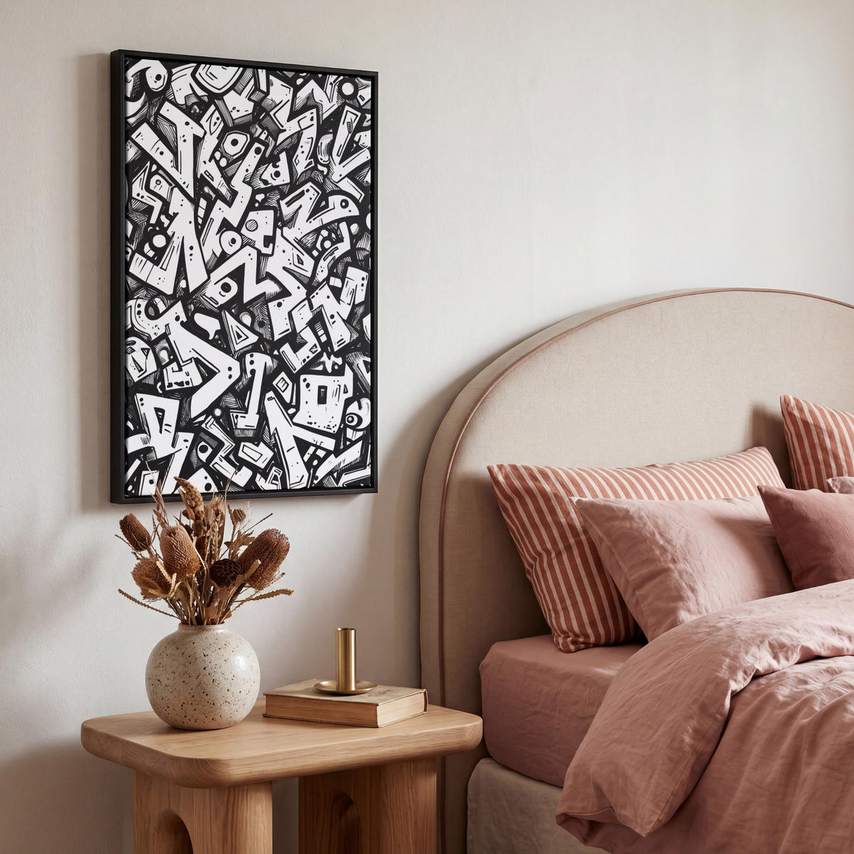 LEINWAND Bilder mit Rahmen - Formen - Buchstaben - Graffiti - Schwarz - 40x60 - Schwarz, Textil (40/60cm) - MuchoWow