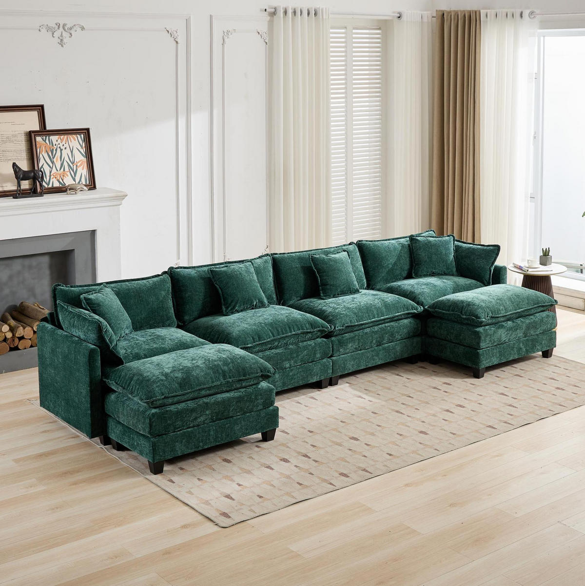 SOFA modular Chenille Green - Grün, Holz (75/84/380cm) - Meubliv