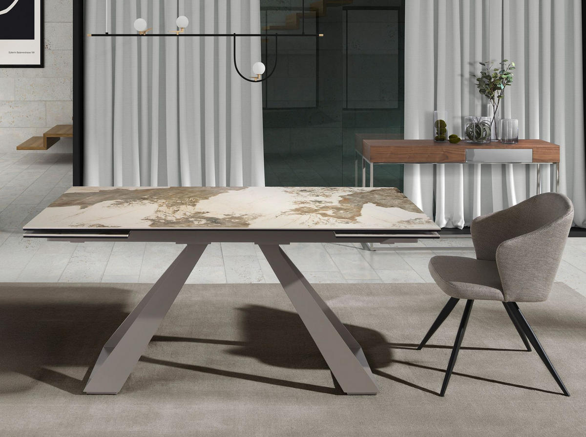 ESSTISCH Rechteckiger ausziehbarer Esstisch aus Porzellanmarmor und taupefarbenem Stahl 160/90/76 cm - Goldfarben/Weiß, Stein (90/160/76cm) - ANGEL CERDA