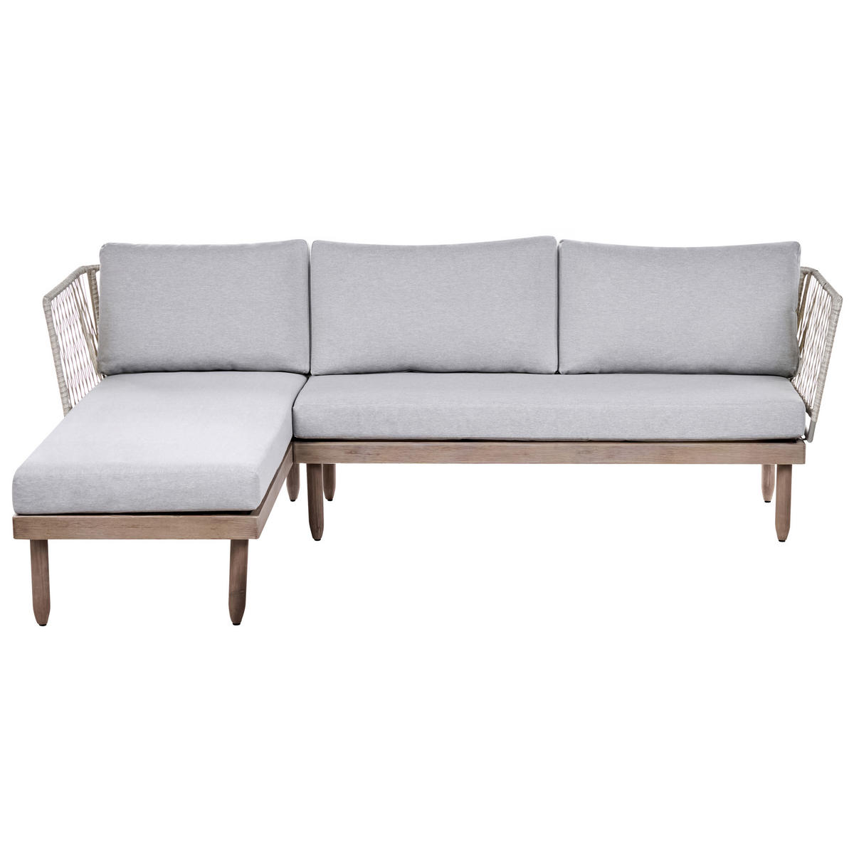 LOUNGE SADA se stolem 4-místná Akáciové dřevo pravostranná Hnědá/Šedá Cremona - šedá/krémová, dřevo - Beliani