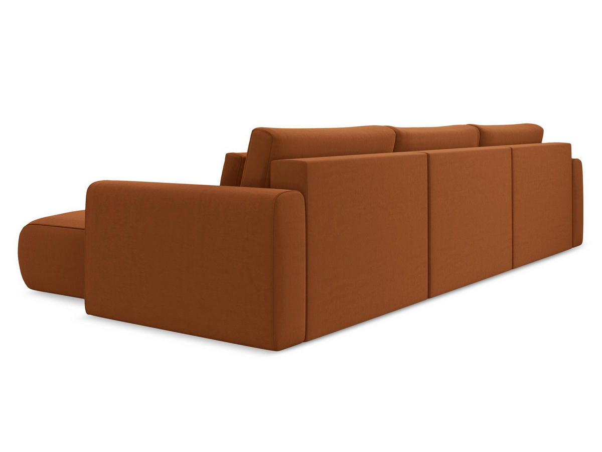 WOHNLANDSCHAFT Samt Stoff Orange - Terra cotta/Schwarz, Kunststoff/Textil (340/82/149cm) - Makamii
