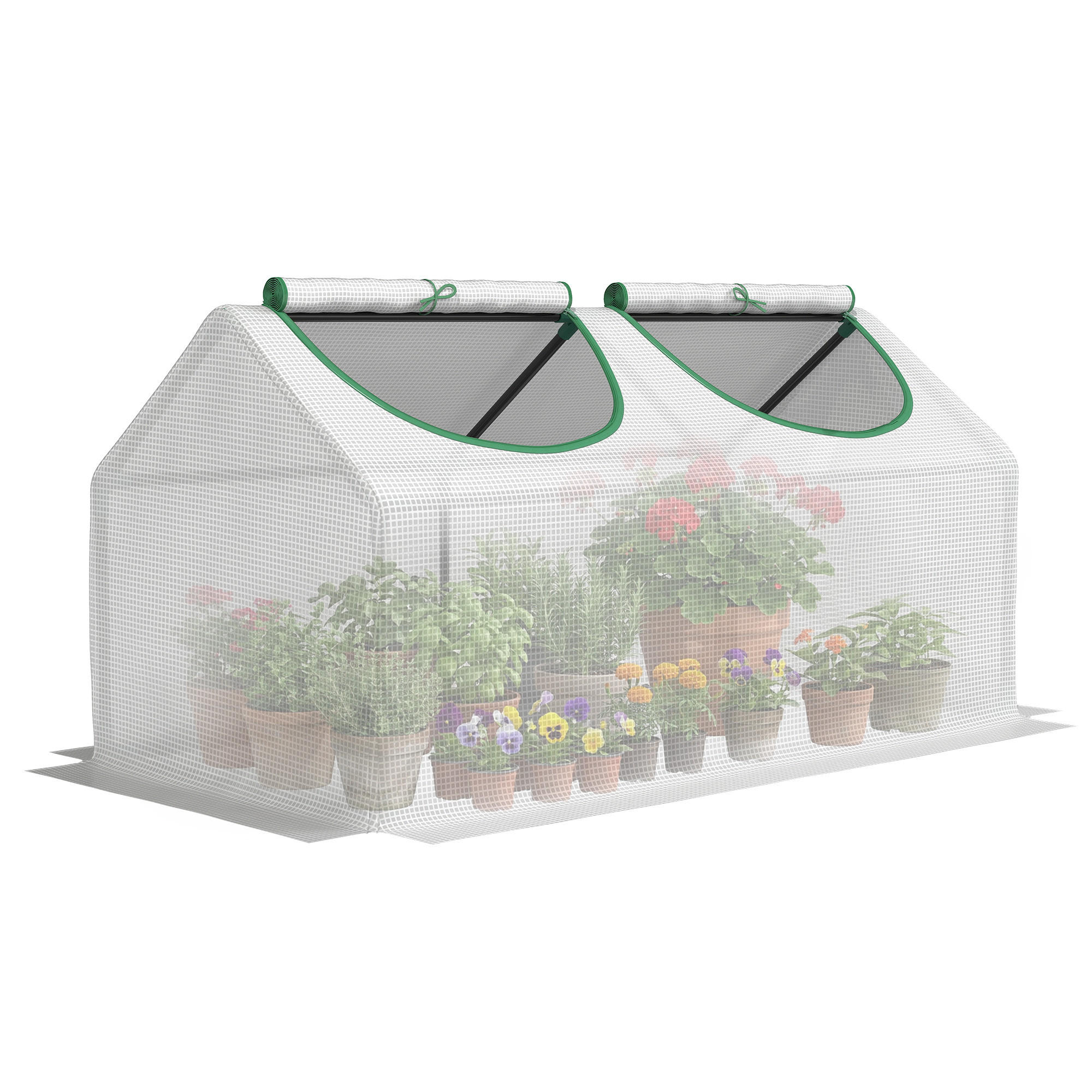 MINI-GEWÄCHSHAUS, 2 aufrollbare Fenster, HDPE 140g/m², 120x60x60cm, Weiß - Multicolor, Kunststoff (120/60/60cm) - FORIOUS