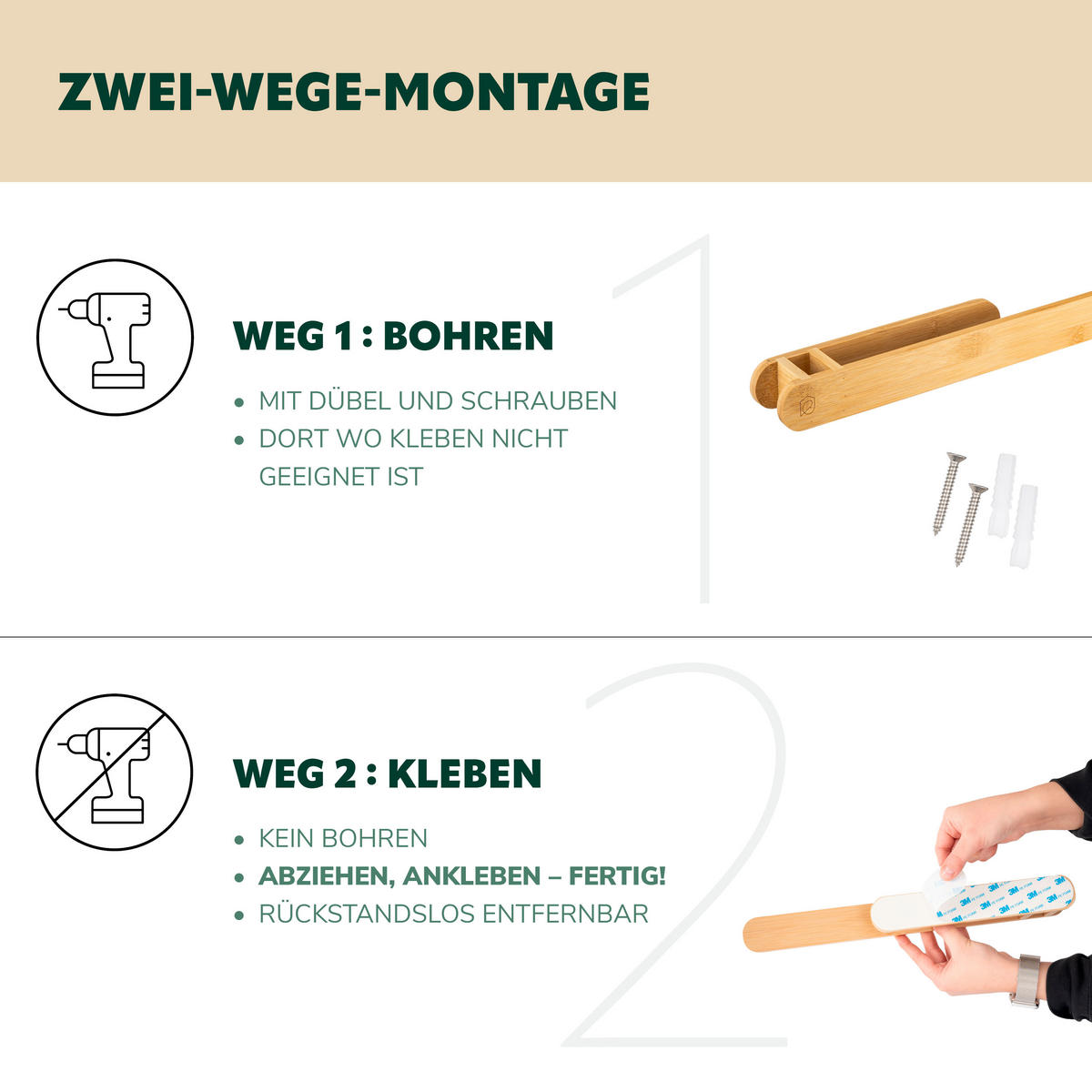 HANDTUCHHALTER, Bambus - Braun, Holz (38.5/4.5/5.5cm) - eluno