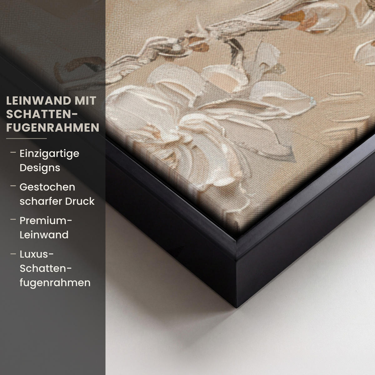 LEINWAND Bilder mit Rahmen - Blumen - Modern - Beige - Weiß - Blüte - 50x50 - Beige, Textil (50/50cm) - MuchoWow