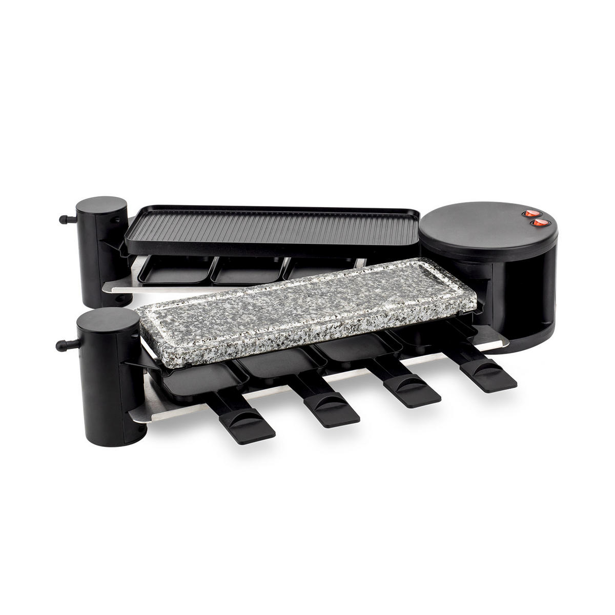 RACLETTE-GERÄT RP360, Schwarz, für 8 Personen, Grill und Naturstein - Schwarz, Stein (24.3/12.3/55cm) - HKoenig