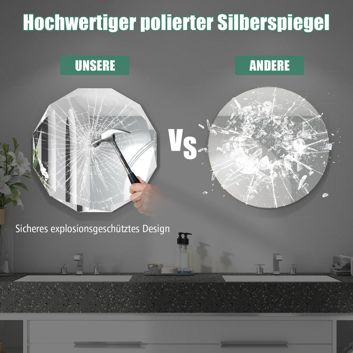 BADEZIMMERSPIEGEL Schwarz - Schwarz, Glas (76/1/76cm) - COSTWAY