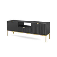 TV-SCHRANK Nova Schwarz, Golden Beine, zweitüriger TV-Tisch - Goldfarben/Schwarz, Holzwerkstoff/Metall (154/56/39cm) - Bettso
