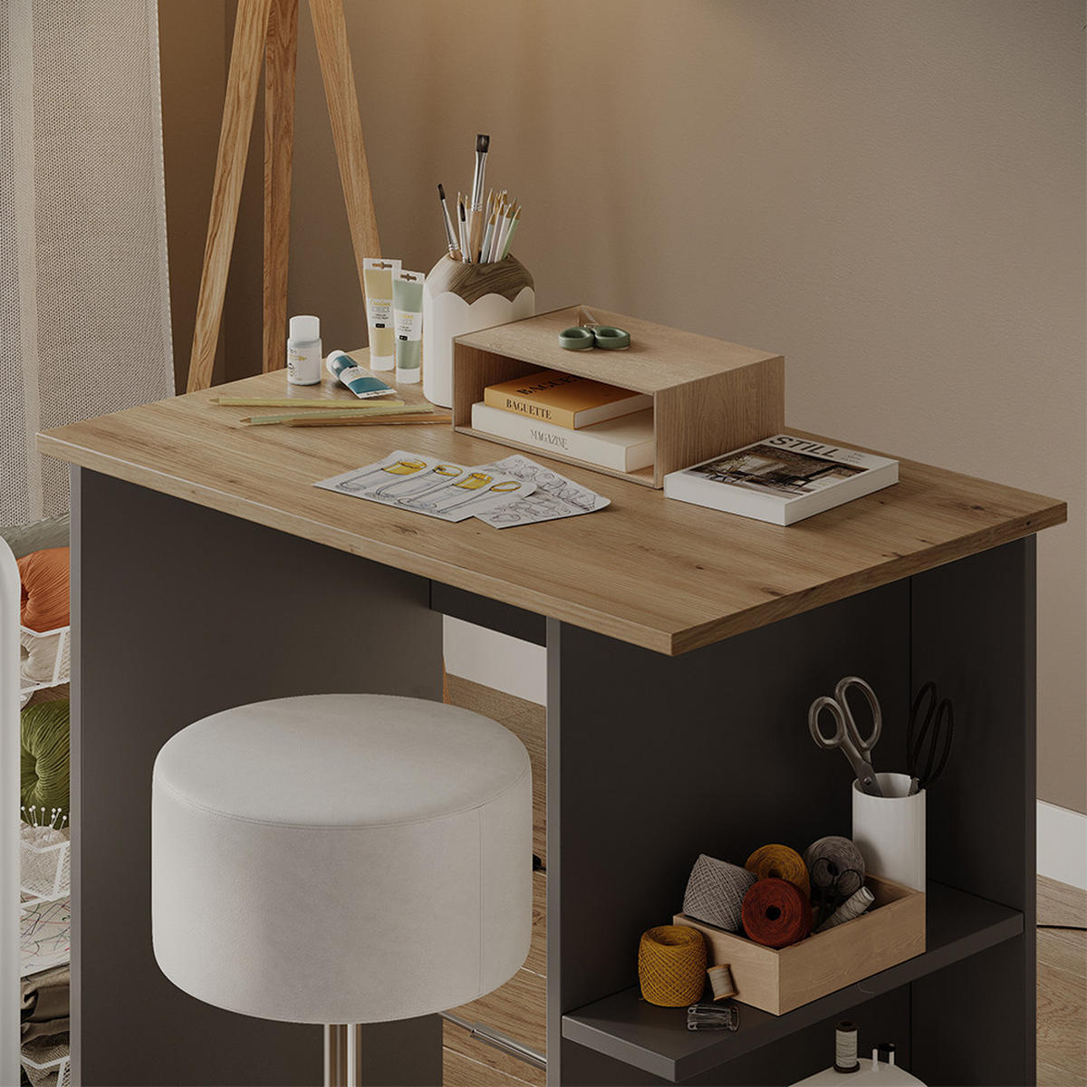 PSACÍ STŮL Simple Antracit 80 x 50 cm - antracitová, kompozitní dřevo (50/80/76cm) - Vicco