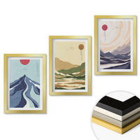 WANDBILDER 3er Set - 20x30 cm Goldrahmen - Pastellfarbene Berge im Japandi-Stil - Goldfarben, Kunststoff (20/30cm) - ArtPrintCave