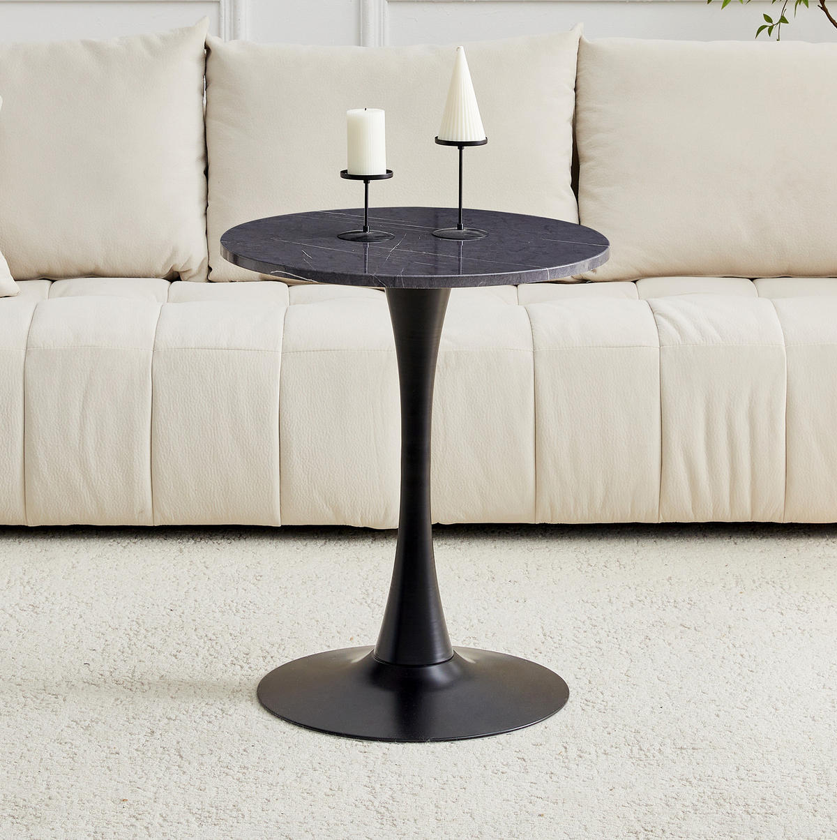 BEISTELLTISCH 60/60/72 cm Schwarz in Marmor-Optik aus MDF mit Metallfuß - Schwarz, Holzwerkstoff (60/60/72cm) - OKWISH